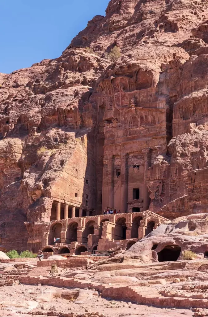 Facade of the Urm tomb in the hillside known as the Royal Tombs of Petra