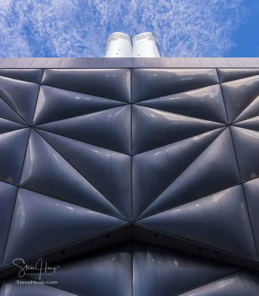 The pillowed exterior of the Shed, with its retractable cover over the entertainment and art space