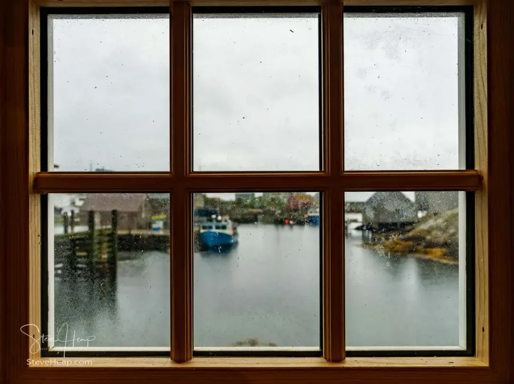 The view from the gift shop window of the harbor at Peggy's Cove