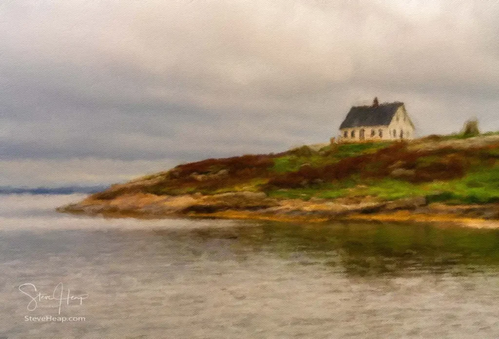 Lonely fisherman's cottage on the headland by the entrance to the harbor of Peggy's Cove in Nova Scotia