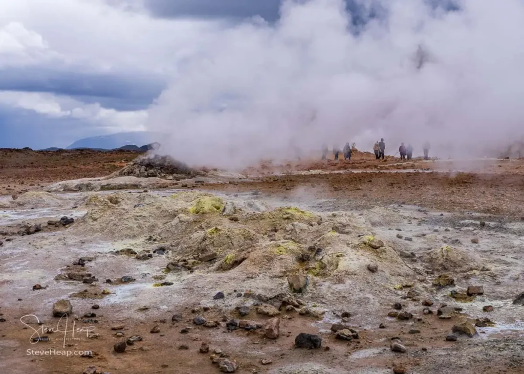Tourists lost in the mists at Hverir with the gases erupting from the ground with Hydrogen Sulphide adding to the smells of the area