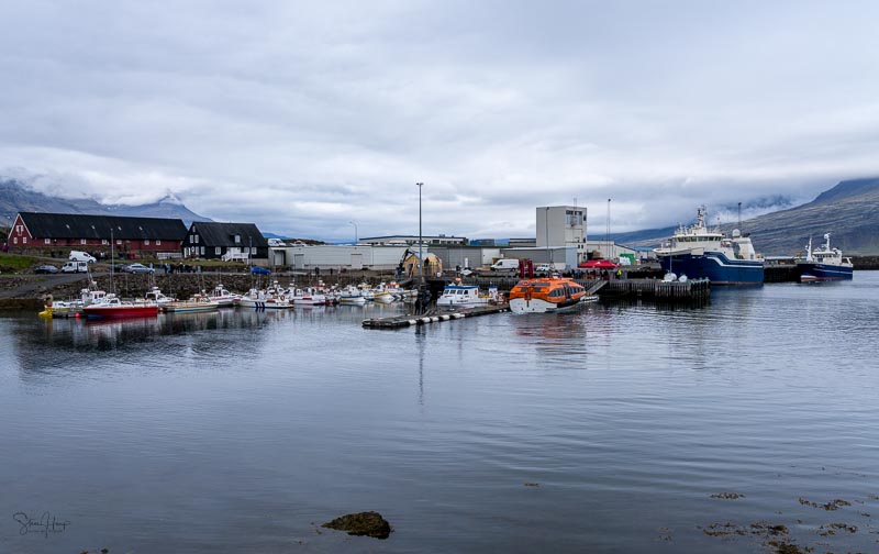 Djupivogur, Iceland - 30 May 2025: The tender boat from the Viking Neptune cruise ship docked in the harbor in Eastern Iceland