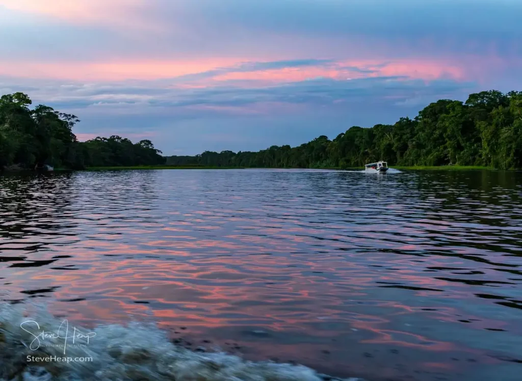 Sunset over the canals in the Tortuguero National Park in Costa Rica