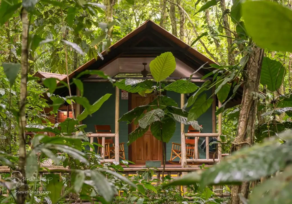 One of the individual cabins in the Evergreen lodge
