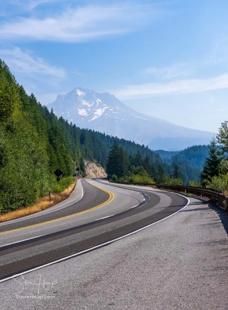 On the road to Bend just after Government Camp with Mount Hood in the misty distance