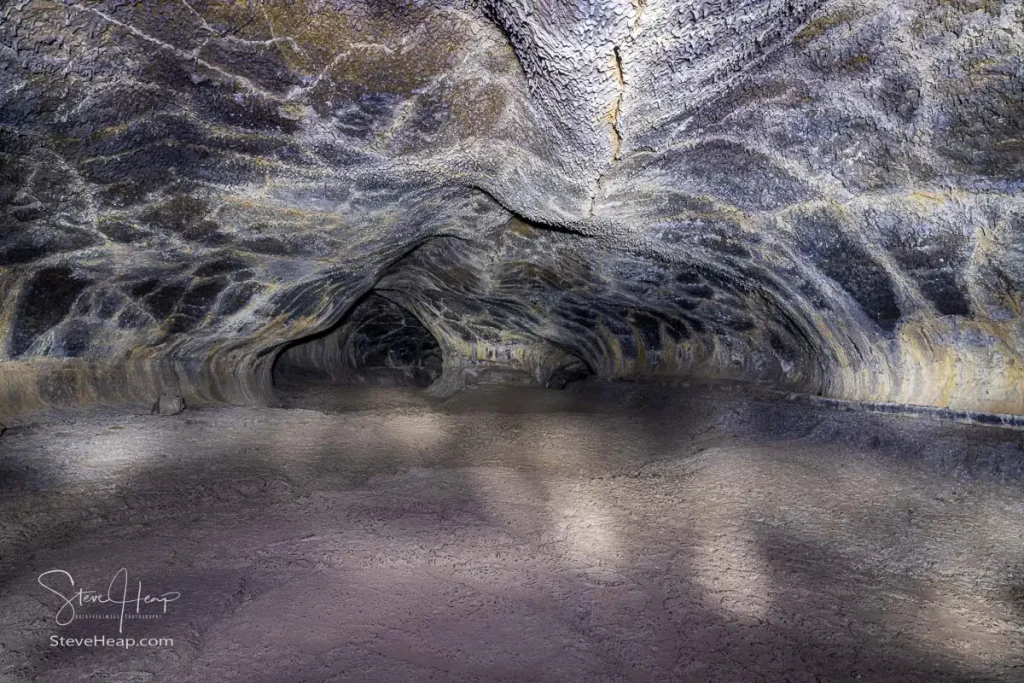 Interior of the Valentine Cave at the Lava Beds National Monument. The cave is perhaps 40 feet across at this point as it head deeper underground