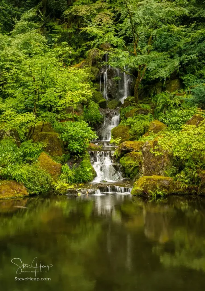 One of the small waterfalls in the Japanese Garden in Portland Oregon